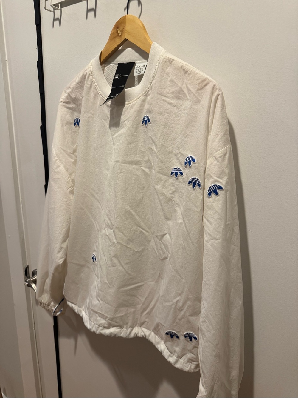 Adidas x Alexander Wang White Crewneck Tee with Navy Embroidered Logos